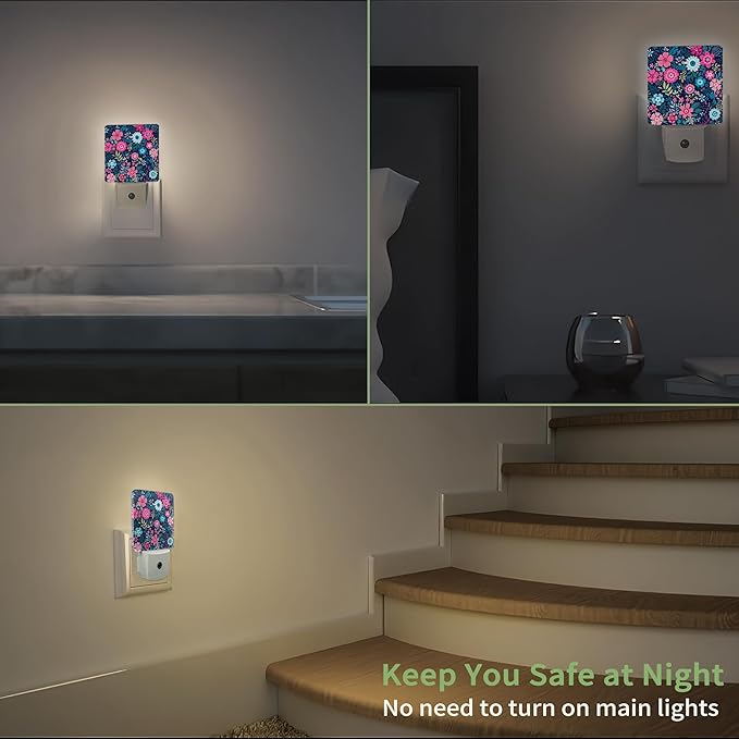 Flower Pink Night Light, Floral Night Light Plug into Wall with Dusk to Dawn Sensor, LED Lamp Energy Saving Lights for Men Women Boys Girls,Lamp for Bedroom Bathroom Hallway