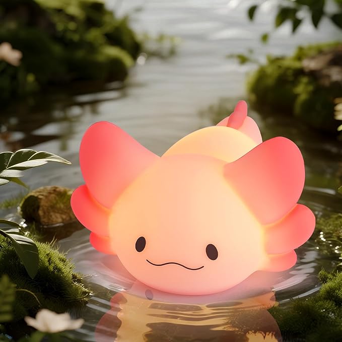 LOVERUIS Axolotl Night Light for Kids Gifts Squishy Nightlight for Kid Room Decor Girls Rechargeable 1/3 Hours Timer Lamp Colorful Cute Lights Toddle Baby (Big Eye)