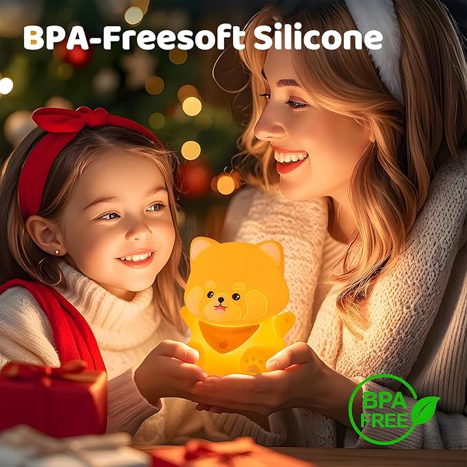 Red Panda Night Light, Squishy Silicone Lamp for Kids - Tap Control 2 Brightness, 50H Battery & Auto Timer, Cute Valentines Gifts for Boys Girls, Bedside Nursery Desk Decor