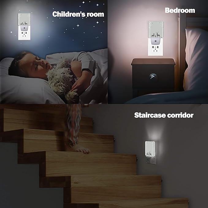 Abstract Deer Night Light, Birch Tree Night Lights Plug into Wall Decor for Bedroom, Bathroom, Hallway, Kitchen, Dusk to Dawn Sensor Nightlights for Girls Women Room Gifts