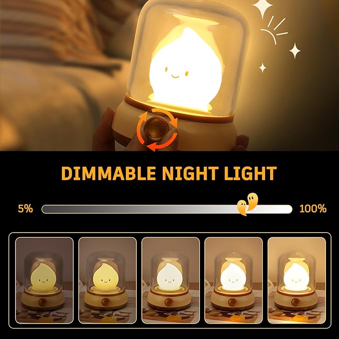 Ghost Campfire Night Light, Small Cute Desk Lamp, Dimmable Cordless Bedside Table Lamp, 2 Modes Rechargebale Battery Oprated Warm Night Light for Bedroom/Kids/Baby Nursery, Vintage Ambient Lighting