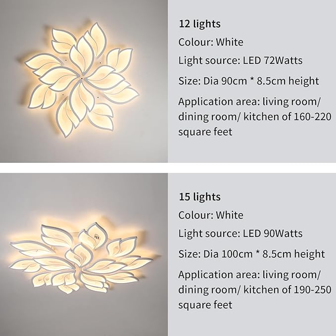 JAYMP 39.4" Flower Shaped Ceiling Light Dimmable Modern Ceiling Lamp Remote Control LED Lighting Fixture for Living Room Kitchen Dining Room (White/15 Petals)
