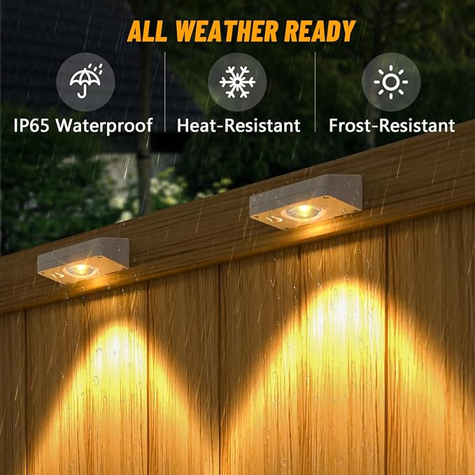 NIORSUN Solar Fence Lights Outdoor Waterproof,Warm & Cool White RGB，8 Pack LED Spot Lens Deck Lights 9 Mode，Solar Powered Wall Lighting Decor for Outside Patio Step Backyard Railing Pool White