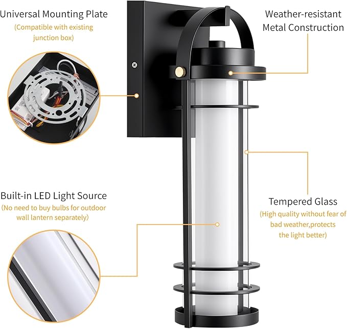 Outdoor Wall Lantern, Dimmable Wall Lights Fixture with 5 Color Temperatures, 15" Modern LED Sconce Waterproof Porch Lighting with Clear Glass for House Garage Doorway Patio, 1Pack