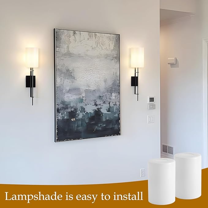 8 Pack White Opal Glass Shades Covers, 5.5in Height, 3.5in Diameter, 1-5/8in Fitter, Glazed Cylinder Glass Lamp Shade Replacement for Pendant Light Wall Sconces Chandelier
