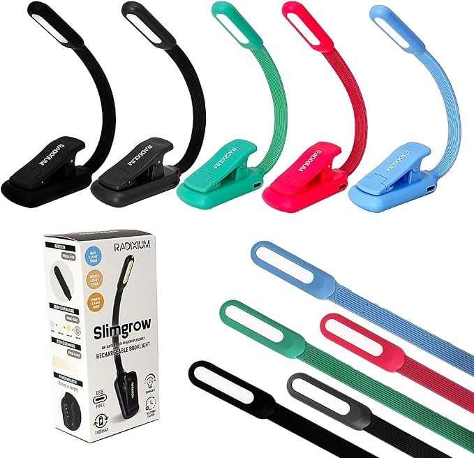 Rechargeable Book Reading Light at Night in Bed, Eye Caring 9 LED with 9 Color Temperatures, Stepless Dimming Brightness, Clip on Book Light, Prefect Elegant White Gift for Book Lover. (Black 2pcs)
