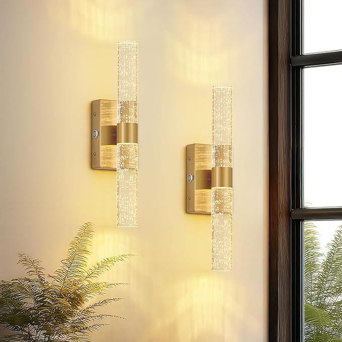 20000mAh Battery Operated Wall Sconces Set of 2, 3CCT, Gold Rechargeable Wall Light with Remote Control, 3000K-6000K Dimmable LED Wireless Sconces for Bedroom, Living Room, 15.6 Inch