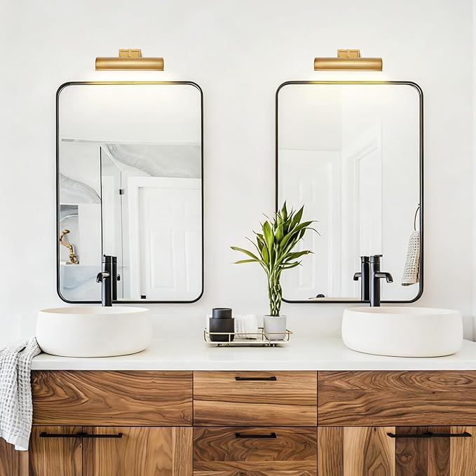 12in Brass Picture Light, 270° Rotatable Gold Wall Sconce Hardwired, 2-Light Vanity Wall Light Over Mirror, Dimmable Picture Art Light for Living Room, Bedroom & Bathroom