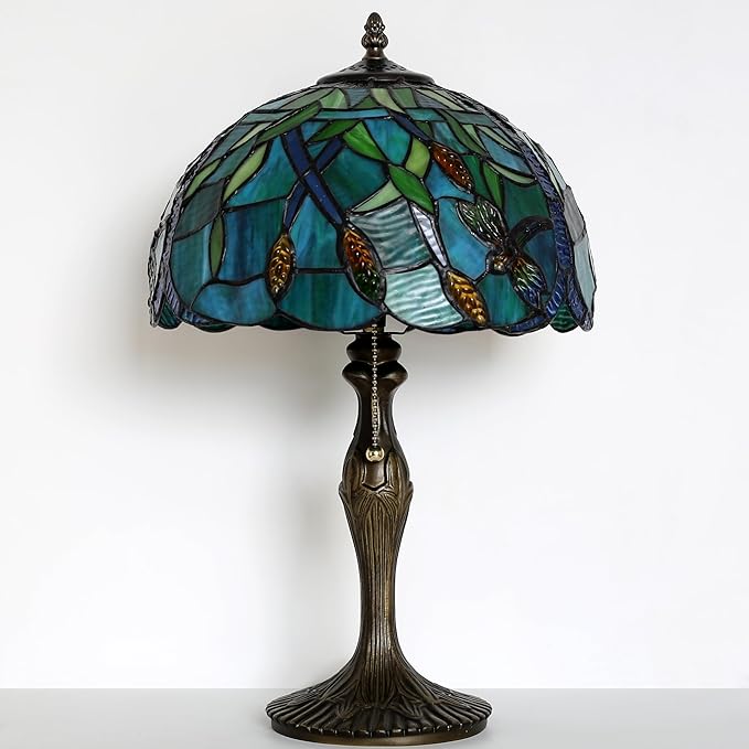 Tiffany Lamp Stained Glass Table Lamp 12” x 19” Wheat Ear Dragonfly Style Decorative Lamp Bedside Reading Lamp for Desk Living Room Bedroom Office Study Light Home Decor Gift