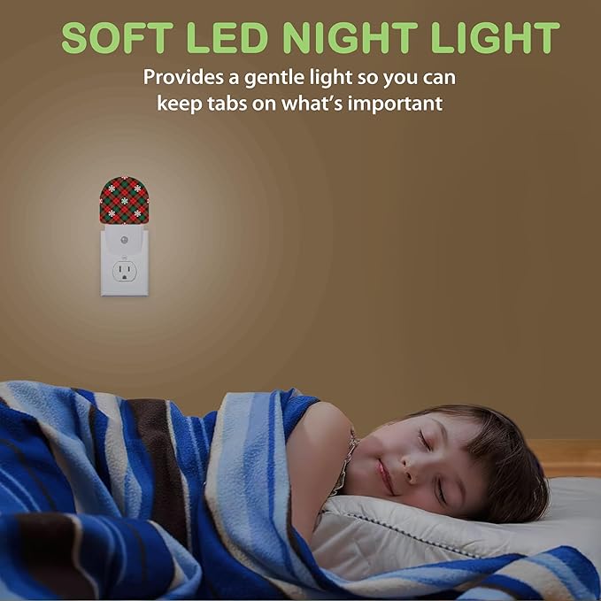 Christmas Red Green Plaids Night Light,Plug into Wall Nightlights with Dusk to Dawn Light Sensors,Nightlights for Bedroom/Bathroom/Hallway/Kitchen,Nightlight for Boys Girls Women Men