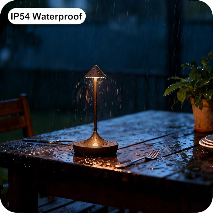 2-Pack Cordless Rechargeable LED Table Lamps, Metal, 3 Color Touch Stepless Dimmable, IP54 Waterproof Portable Battery Operated for Outdoor Dining Patio Restaurant Home Decor, (Mocha Mini)