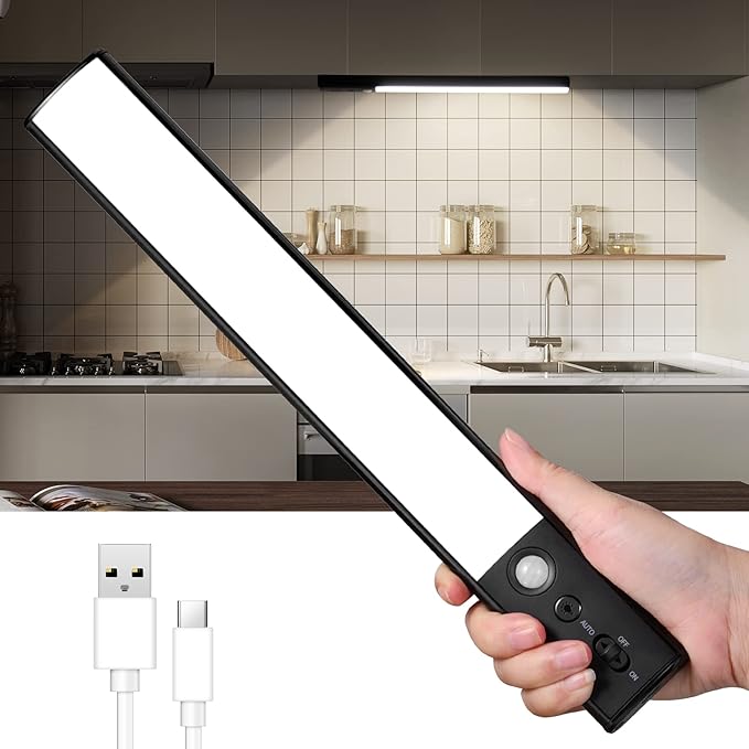 YELKO Under Cabinet Lighting, 100 LED Motion Sensor Closet Lights, 4200mAh Rechargeable Counter Lights Battery Operated, Dimmable Portable Bright nightlights for Kitchen Wardrobe Cupboard(Cool White)