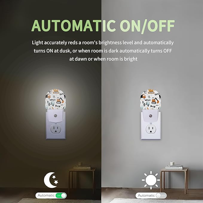 Cartoon Construction Truck Night Light, Night Light Plug into Wall with Dusk to Dawn Sensor, LED Lamp Energy Saving Lights for Men Women Boys Girls,Lamp for Bedroom Bathroom Hallway