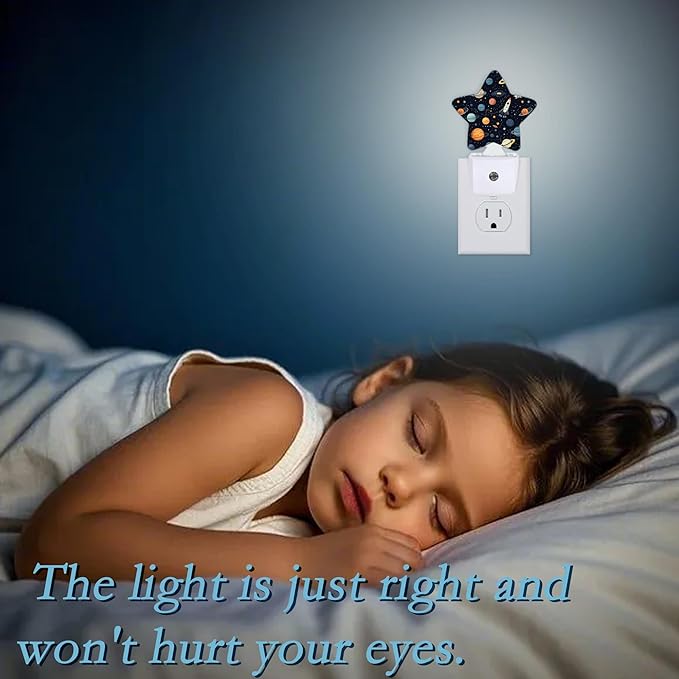 Space Planet Rocket Plug-in Night Light with Dusk-to-Dawn Sensor for Bathroom,Bedroom and Hallway Sleep Friendly Lamp for Women/Girls/Boys Gift,0.5w