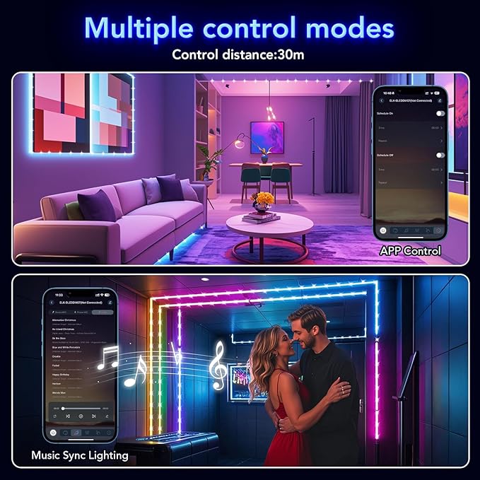 Outdoor LED Strip Lights, 65.6FT Waterproof IP67 Led Lights for Bedroom RGB, 24Key 2.4G Remote with App Control, Music Sync Color Changing Rope Lights for Room Decoration