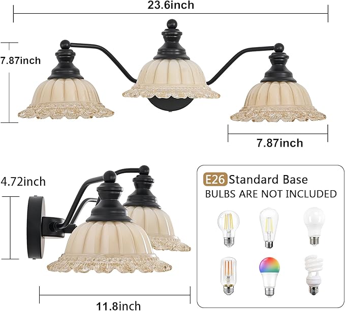 Black Bathroom Vanity Light White 3 Light