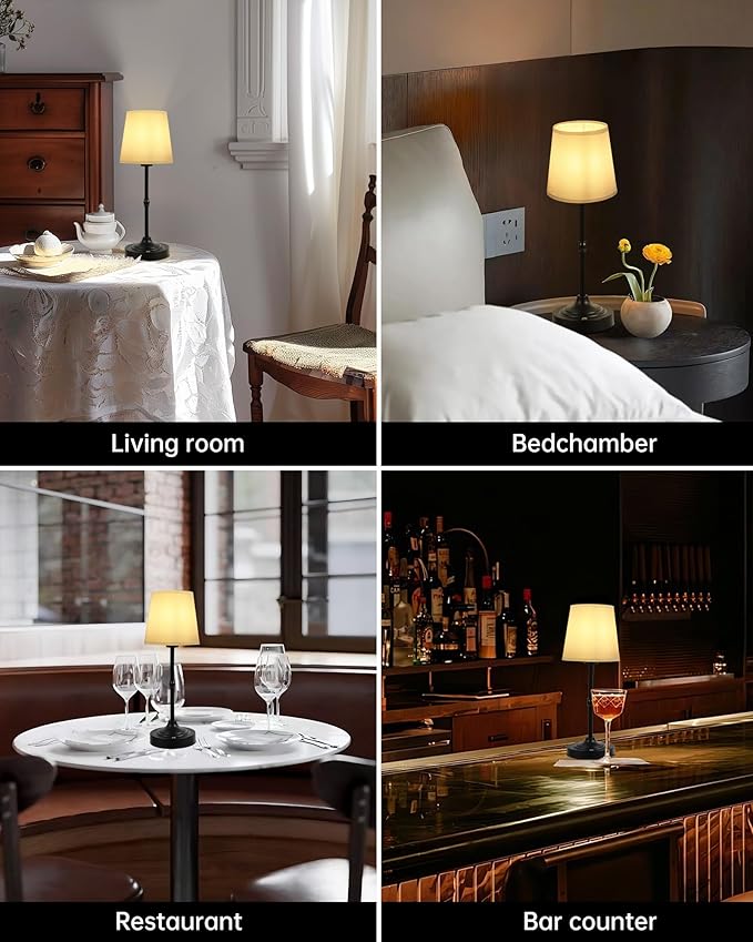 Portable LED Table Lamp, Rechargeable Cordless Desk Lamp with Fabric Shade, 6000mAh Battery Powered Besides Lamp, Stepless Dimmable, 2700K Warm Ambient Light for Indoor Outdoor (Black)