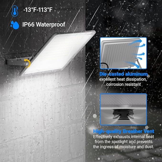 Ceena 120W Plug in LED Flood Lights Outdoor, 12000lm Super Bright LED Work Light with 5.9FT Plug, IP66 Waterproof 6000K Flood Lighting for Backyard, Workshop, Basketball Court, 2 Pack