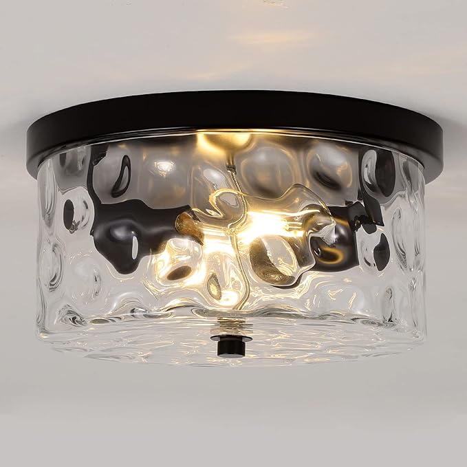 LamQee 2-Light Flush Mount Ceiling Light Farmhouse Kitchen Island Ceiling Light with Bubble Glass Close to Ceiling Light Fixture for Living Room Bedroom Foyer Hallway