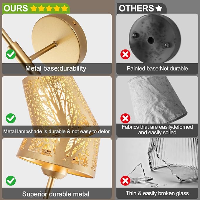 Rechargeable Wall Sconce, Battery Operated Wall Sconce Set of 2, Not Hardwired Wall Lights with Metal Shade, Gold Wireless RGB Wall Lights with Remote for Living Room Corridor Bedroom etc