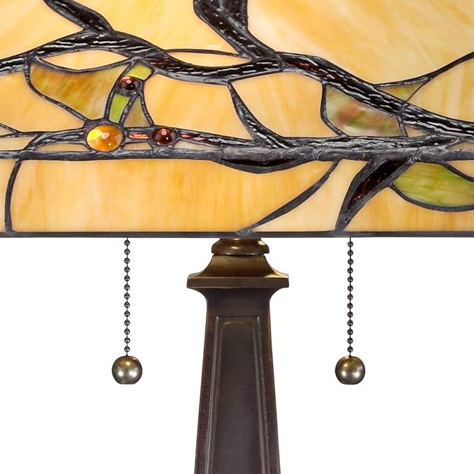 Robert Louis Tiffany Budding Branch Mission Tiffany Style Table Lamp 24" High Bronze Brown Metal Antique Copper Glass Art Shade Decor for Living Room Bedroom House Bedside Nightstand Home Office