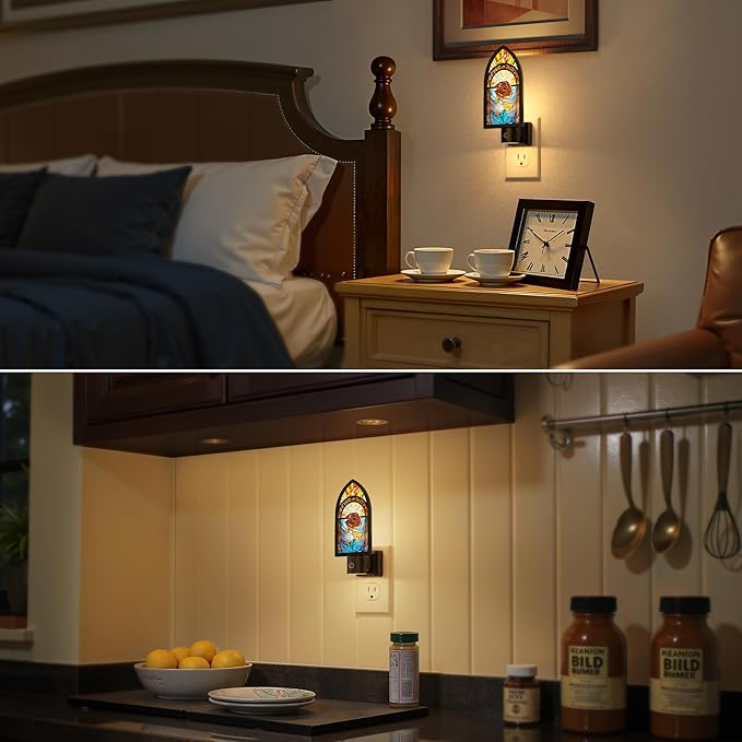 Briignite Night Lights Plug into Wall, Gothic Night Light Vintage Style, Adjustbale Brightness, LED Warm White 3000K Nightlight with Auto On Off Light Sensor, Bathroom, Bedroom, Hallway