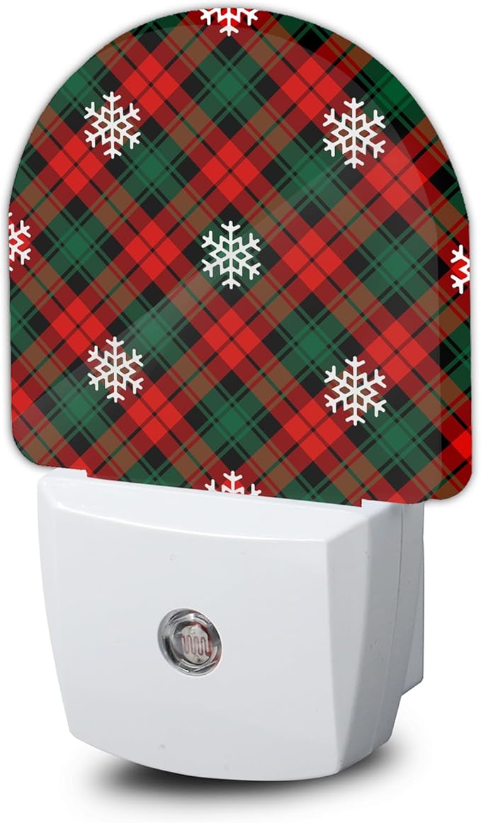 Christmas Red Green Plaids Night Light,Plug into Wall Nightlights with Dusk to Dawn Light Sensors,Nightlights for Bedroom/Bathroom/Hallway/Kitchen,Nightlight for Boys Girls Women Men