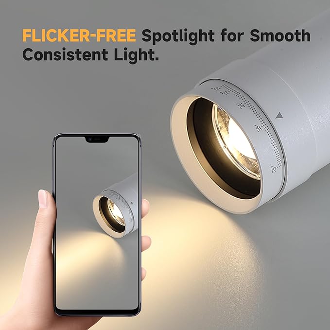9W LED Zoomable Ceiling Spotlight, Dimmable Directional Wall Surface Fixture, Adjustable Beam Angle 10°–55°, Wired Home Indoor Accent Lighting for Corridor, Picture, Modern Interiors, White