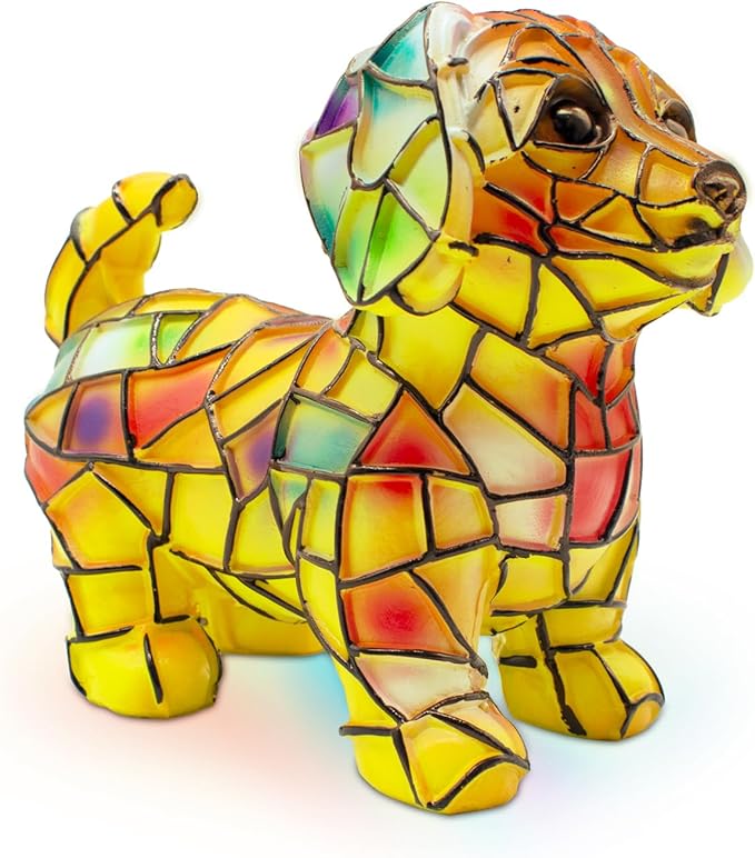 Dachshund Night Light, LED Dog Series Art Light, Cute Pet Themed Stained Resin Table Lamps, Vintage Home Decor, Fun Gift for Dog Lovers (#07, 7.87")