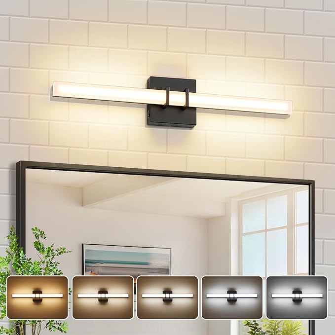 Modern Black Vanity Light Bar 24 Inch, 16W 5CCT Dimmable Bathroom Light Fixtures LED Wall Lighting Fixture