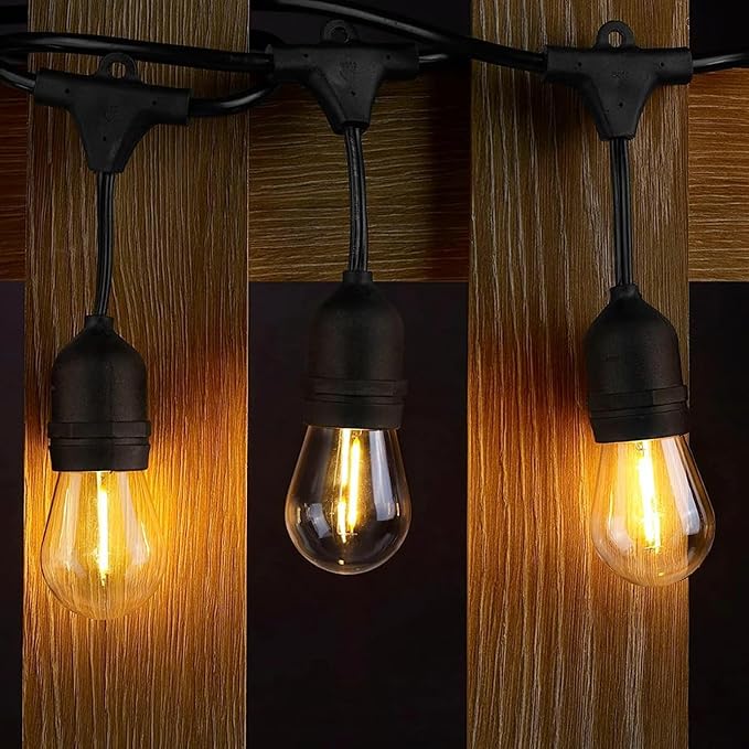 COOS BAY Solar-Powered 25 FT S14 String Lights, IP65, 10 Shatterproof Edison Vintage Bulbs (2 Spare) for Outdoors, 10 Hanging Sockets, Decorative Lights for Patio, Garden, Wedding, Party, and Pool