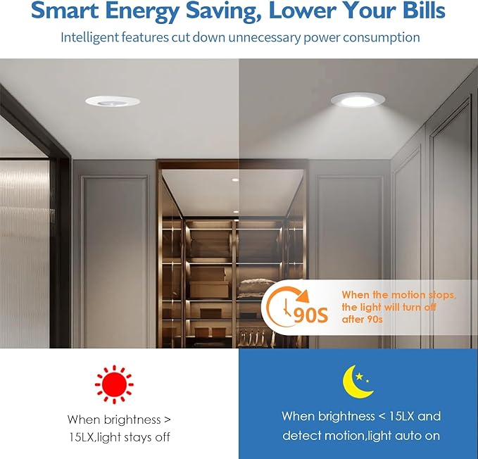 Jolux 5/6" Retrofit LED PIR Motion Sensor Recessed Lighting,Adjustable 5CCT 2700K-5000K,12W=60W,800LM,Non-Dimmable,LED Replacement Can Light,Ideal for Closet,kitchen,Porch etc.Easy Installation,1 pack