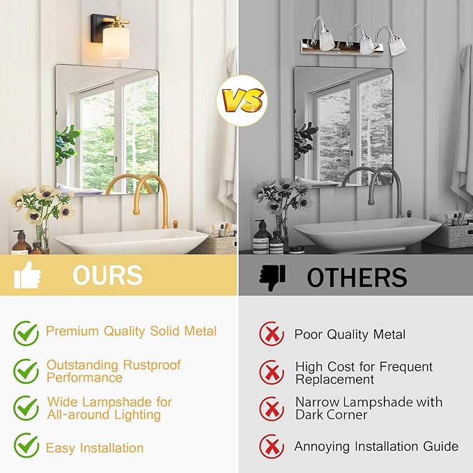 1 Light Modern Bathroom Light Fixtures Over Mirror, Black Gold Vanity Lights for Bathroom Wall Sconces with Milky White Glass Shades, E26 Socket (Bulbs Not Included)