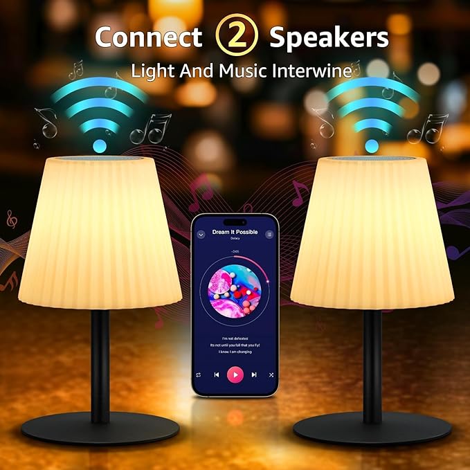 UUFFOO Shower Lamp | Dual Speaker Pairing, IP44 Waterproof Outdoor Table Lamp with RGB, Rechargeable Battery Operated Cordless Night Light for Inside Shower Bathroom Patio Garden Balcony Party Bedroom