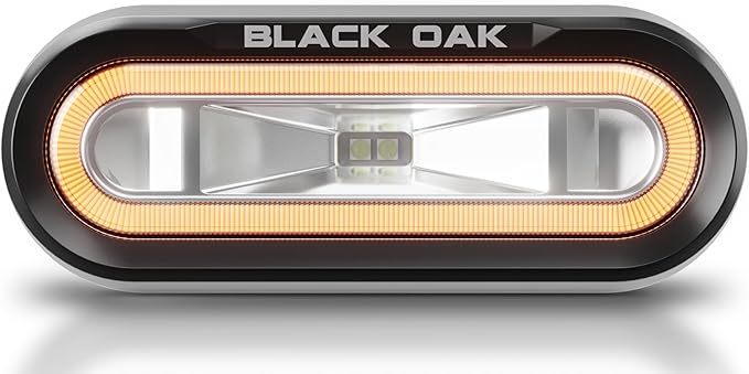 Black Oak Low Pro™ Waterproof Marine Spreader Lights – LED Deck or Dock Light Bar, 2000 Lumens, 120° Beam, IP69K, Bracket Mount (Black Housing, Amber Halo)