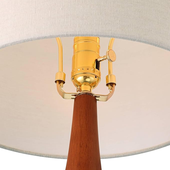 360 Lighting Andi 25" High Mid Century Modern 3-Way Table Lamp Green Ceramic Wood Finish Single Fabric White Shade Living Room Bedroom Bedside Nightstand House Office Home Reading Colors May Vary