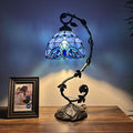 Stained Glass Table Lamp Blue Baroque Style Iron Metal Leaves Bronze Base Included LED Bulb for Living Room Bedroom Bedside 11" W*8" D*21" H