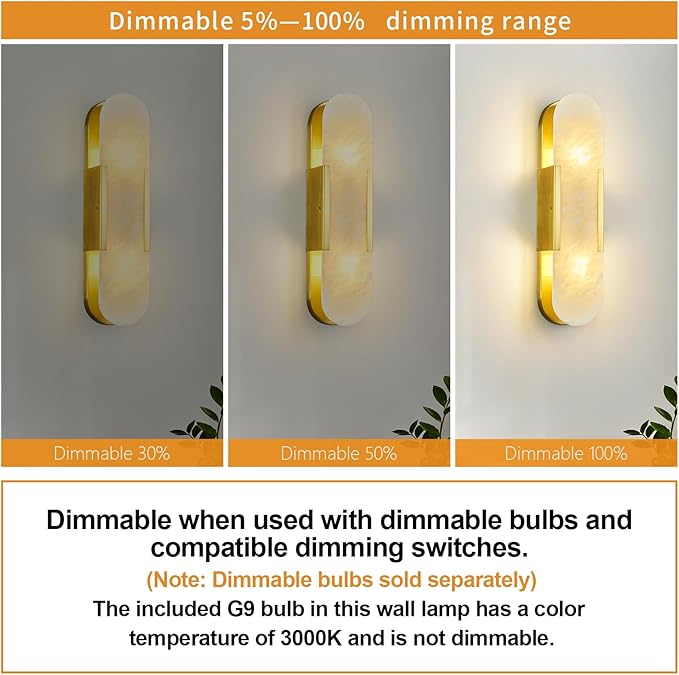 Brass Alabaster Wall Sconce, Modern Natural Marble Wall Sconces for Indoor Lighting, 19.7 in Gold Wall Lights for Bathroom Dining Room Stairs Bedroom (1-Pack)