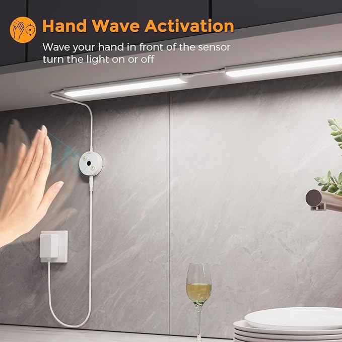 SIBI Under Cabinet Lighting Plug in, 5pcs 12 Inch Cabinet Lights Linkable, Dimmable Cold White 6000K LED Under Counter Lights for Kitchen, Max 1650LM