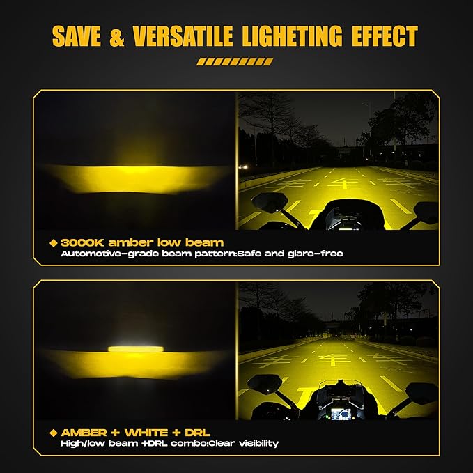 Future Eyes Motorcycle Fog Lights 120W LED Amber Auxiliary Driving Lights with DRL & Strobe, IP67 Waterproof Motorcycle Light for Night Riding, Off-Road, Dirt Bike, ATV, UTV, Golf Cart
