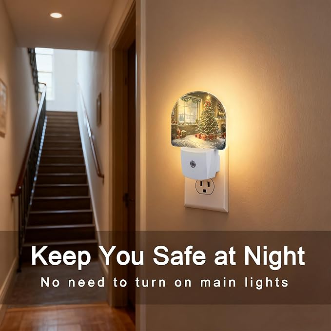 Christma Tree and Gifts Night Light, Dusk-to-Dawn Auto Sensor Plug in Night Light for Kids, 0.5W Energy Saving LED NightLights for Bedroom/Bathroom, Ideal Gifts for Women Men