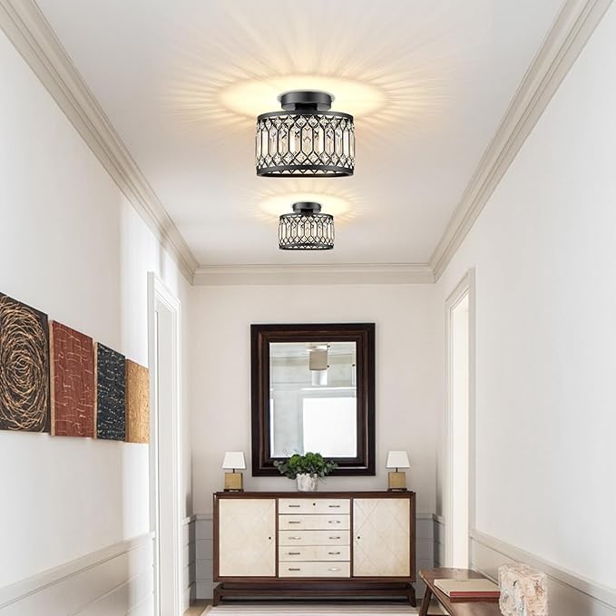 Crystal Ceiling Light Fixture, Modern Semi Flush Mount Ceiling Light, Crystal Chandelier for Kitchen Bedroom Hallway Bathroom Entryway, 1 Light, 9 inch