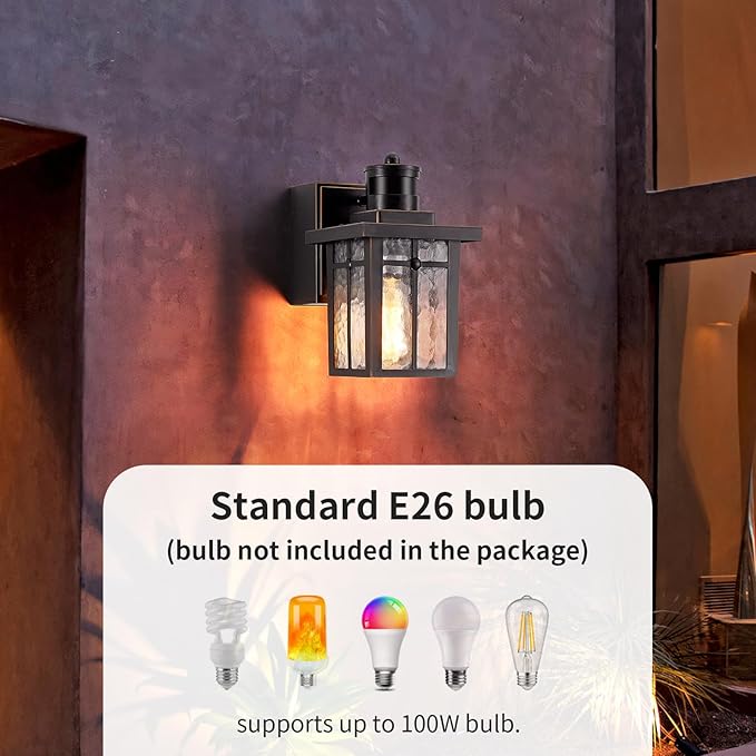 Porch Lights with GFCI Outlet,Dusk to Dawn Motion Sensor Outdoor Lights,3 Lighting Modes Black Front Door Light,Waterproof Exterior Light Fixture,Outside Wall Lamp for House Patio Garage
