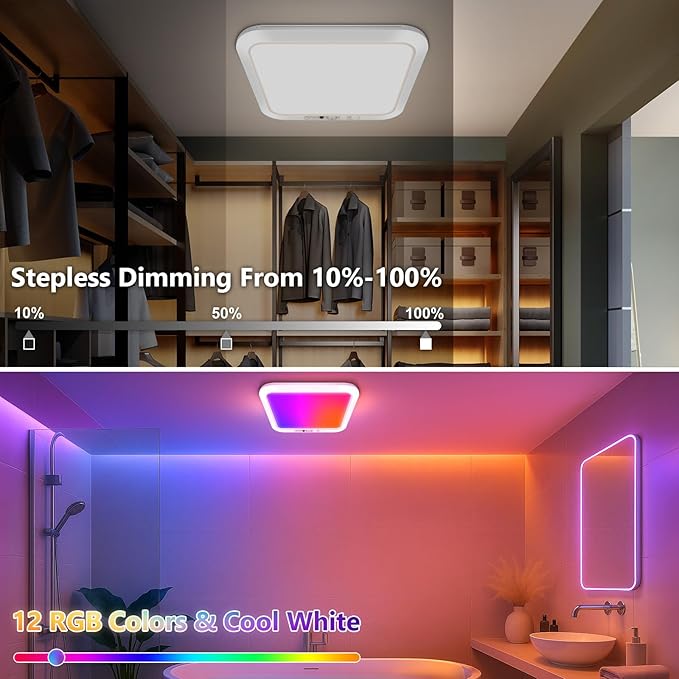 Rechargeable Motion Sensor Ceiling Light with Remote, Wireless Shower Lights for Inside Shower, Battery Powered Closet Light Magnetic, LED Shower Light No Wiring for Bathroom, Shower, Closet, 2-Pack