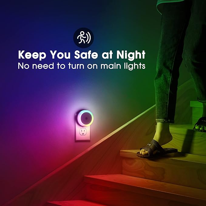 Briignite Night Light for Kids, Dynamic RGB Night Lights Color Changing, Nightlight with Light Sensors, Kids NightLights for Bedroom, Plug in Night Light for Boys, Girl NightLight, 4 Pack