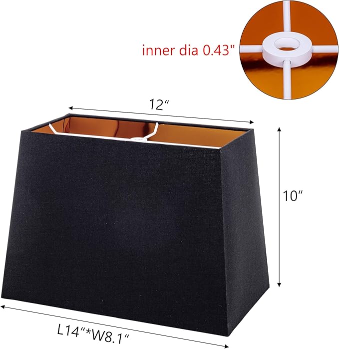 Wellmet Set of 2 Square Lampshade, 12" X14" X10" Replacement Lampshade, No Assembly Required, Classic Modern Lamp Shade for Table Lamp, Bedside Lamp, Floor Lamp, Fabric Lamp Shade, Spider Fitter