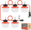 Construction String Lights:75W 50FT 3 Prong Linkable Super Bright LED String Work Lights for Construction Sites Temporary Work Jobsite IP65 Waterproof 18AWG Wire Work Light with Cage