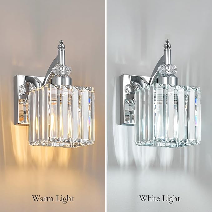Modern Wall Sconces Set of Two Chrome Wall Sconces Indoor Wall Lamp Crystal Wall Light Wall Mounted Room Sconce Wall Lighting Bathroom Vanity Light Fixtures