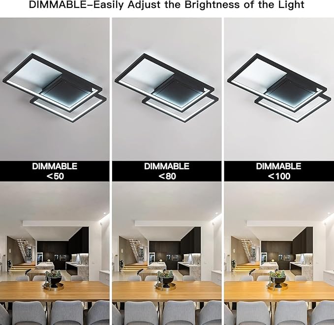 Updated Modern Ceiling Light,Preminum Close to Ceiling Light fixtures, Black Flush Mount Modern Light Fixtures Ceiling Full Dimmable for Dining Room Kitchen Bedroom Living Room