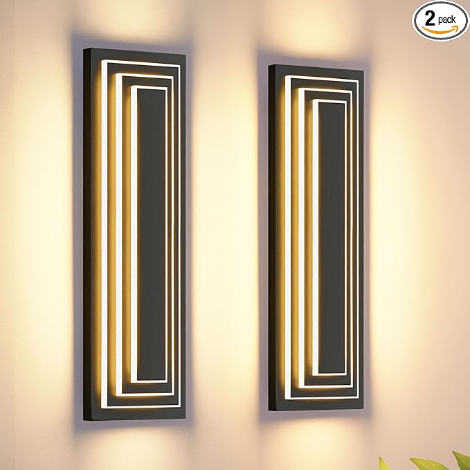 23.6 in Long Outdoor Wall Lights,3-Tier Large Exterior Lighting Fixtures,LED Front Porch Lights,Waterproof Outdoor Garage Lights 36W Warm White 3000K Modern Acrylic Wall Sconce,2 Pack